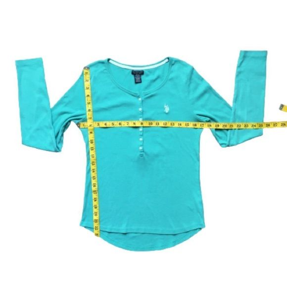 US Polo Assn teal long sleeve cotton henley shirt buttoned front size medium​ - Picture 2 of 8